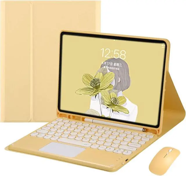 Main image of iPad Pro 11 inch 4th Generation Keyboard Case Touchpad Retro Round Key with Mouse iPad Pro 11 3rd 2nd Generation Cute Color Keyboard Built-in Trackpad Detachable Touch Keyboard Cover, Yellow