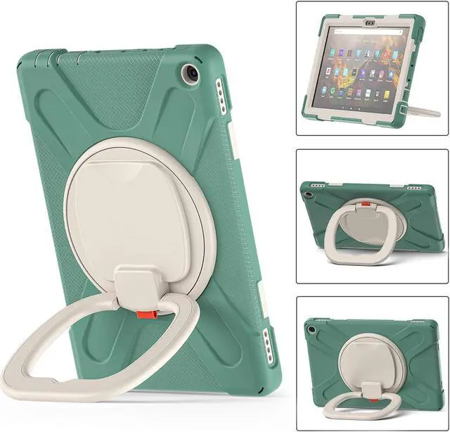 Alt view image 4 of 5 - 360 deg Rotation Portable Case for Fire HD 10 & 10 Plus Tablet(11th Generation, 2021 Release Rugged Case Rotating Stand Hand Strap Shoulder Carrying Strap Outdoor Cover (DarkGreen)