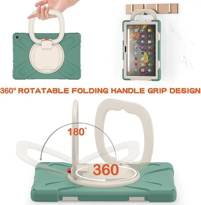 Alt view image 3 of 5 - 360 deg Rotation Portable Case for Fire HD 10 & 10 Plus Tablet(11th Generation, 2021 Release Rugged Case Rotating Stand Hand Strap Shoulder Carrying Strap Outdoor Cover (DarkGreen)