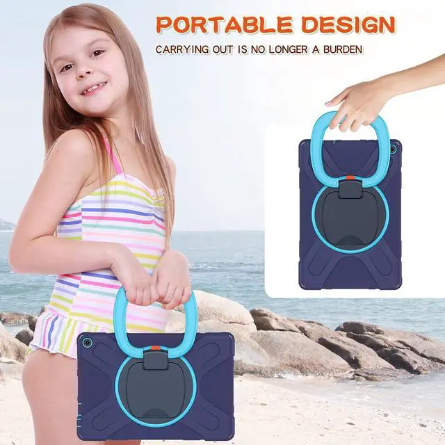 Alt view image 5 of 5 - 360 deg Rotation Portable Case for Fire HD 10 & 10 Plus Tablet(11th Generation, 2021 Release Rugged Case Rotating Stand Hand Strap Shoulder Carrying Strap Outdoor Cover (Navy+Blue)