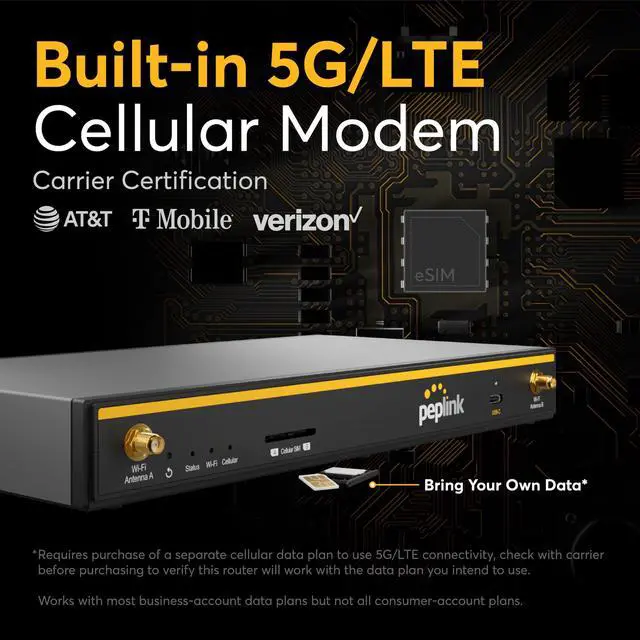 Alt view image 3 of 5 - Peplink B One 5G - Gigabit Dual WAN Cellular WiFi Router for Wireless Internet - 1Gbps Throughput, Wi-Fi 6, Dual-Band, 4 LAN Ports, Supports 150 Users, Peplink App Setup