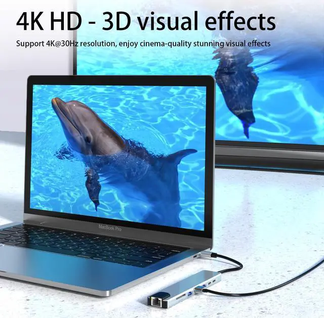 Alt view image 2 of 5 - Vortex TW8A 8 in 1 USB-C Extension Hub Aluminum Alloy/ABS Blue Multiport Adaptor