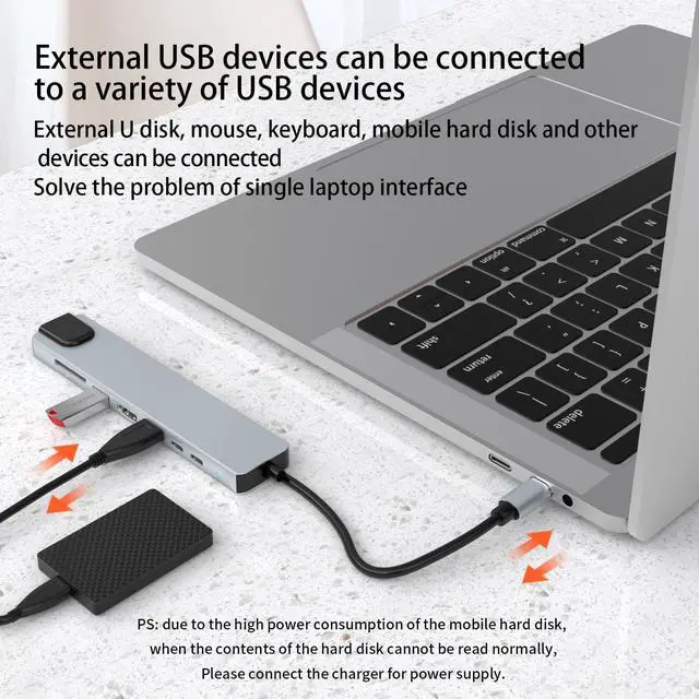 Alt view image 5 of 5 - Vortex TW8A 8 in 1 USB-C Extension Hub Aluminum Alloy/ABS Blue Multiport Adaptor