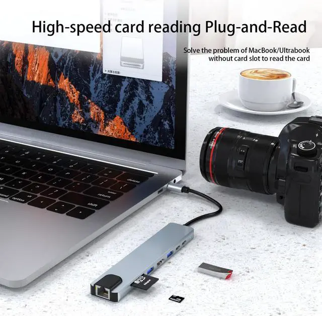 Alt view image 4 of 5 - Vortex TW8A 8 in 1 USB-C Extension Hub Aluminum Alloy/ABS Blue Multiport Adaptor