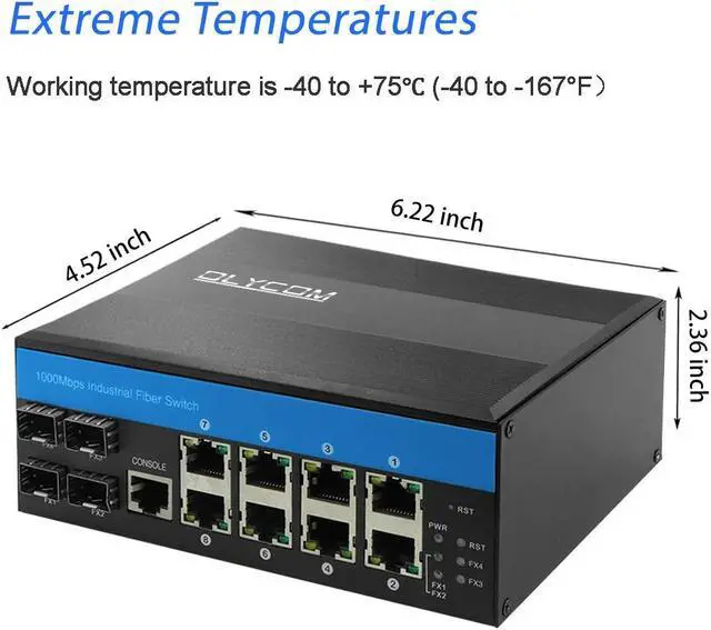 Alt view image 2 of 5 - OLYCOM Managed Switch Poe Giabit Ethernet 8 Port RJ45 with POE+ 4 Port SFP Din Rail IP40 Vlan QoS STP/RSTP for Outdoor Use