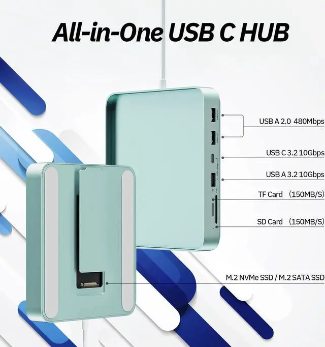 Alt view image 2 of 5 - USB C Hub for iMac 24 inch 2021/2023/2024, Minisopuru iMac Hub Support M.2 NVMe SSD, iMac Accessories for iMac M1/M3/M4, iMac Adapter with USB A/C 10Gbps, SD/TF, M.2 SSD (Not Included), Green