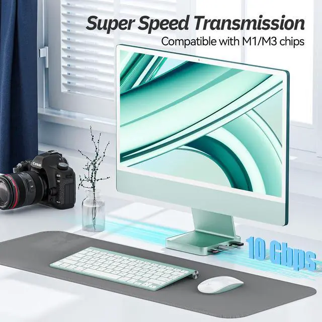 Alt view image 5 of 5 - USB C Hub for iMac 24 inch 2021/2023, Minisopuru USB Hub Adapter Support M.2 NVMe SSD, iMac USB Hub for iMac M1/M3, iMac Accessories with USB C 10Gbps, USB A 3.2, SD/TF, M.2 SSD(Not Included), Green.