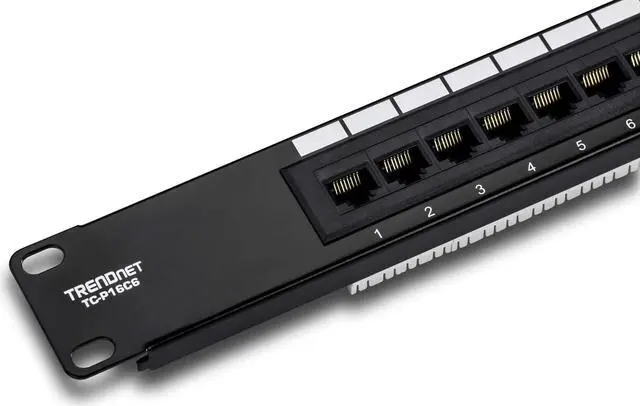Alt view image 2 of 5 - TRENDnet 16-Port Cat6 Unshielded Patch Panel, TC-P16C6, Wallmount or Rackmount, 1U 19" Cat3/Cat4/Cat5/Cat5e/Cat6 Compatible, 250Mhz Connection, Ethernet/Fast Ethernet/Gigabit Ethernet (1000Base-T)
