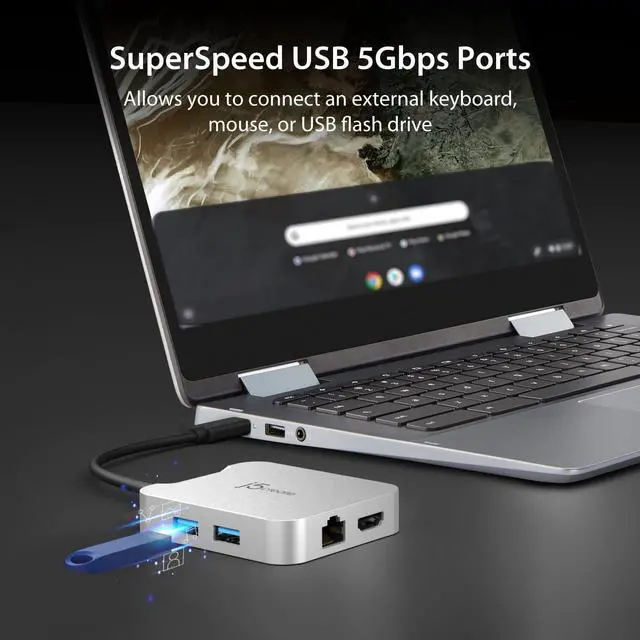 Alt view image 5 of 5 - j5create USB C Hub - 4K 60Hz HDMI, 100W PD, 2 x USB-A, Ethernet | for Steam Deck, MacBook, ChromeBook, XPS, Surface Pro (JCD391)