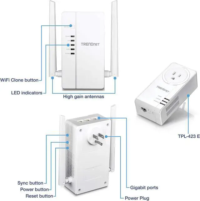 Alt view image 4 of 5 - TRENDnet Wi-Fi Everywhere Powerline 1200 AV2 Dual-Band AC1200 Wireless Access Point Kit, TPL-430APK, Includes 1 x TPL-430AP and 1 x TPL-423E, Dual-Band Wireless AC1200 Access Point,3 x Gigabit Ports