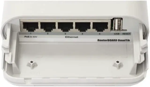 Alt view image 3 of 5 - Mikrotik OmniTIK 5 PoE (RBOmniTikUPA-5HnD) 2-UNITS weatherproof outdoor Access Point with dual-polarized omni antennas, 5xEthernet ports with PoE output, 802.11a/n wireless radio
