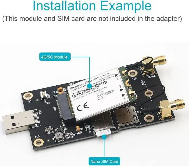 Alt view image 3 of 5 - NGFF(M.2) to USB 3.0 Adapter with Dual Nano SIM Card Slot