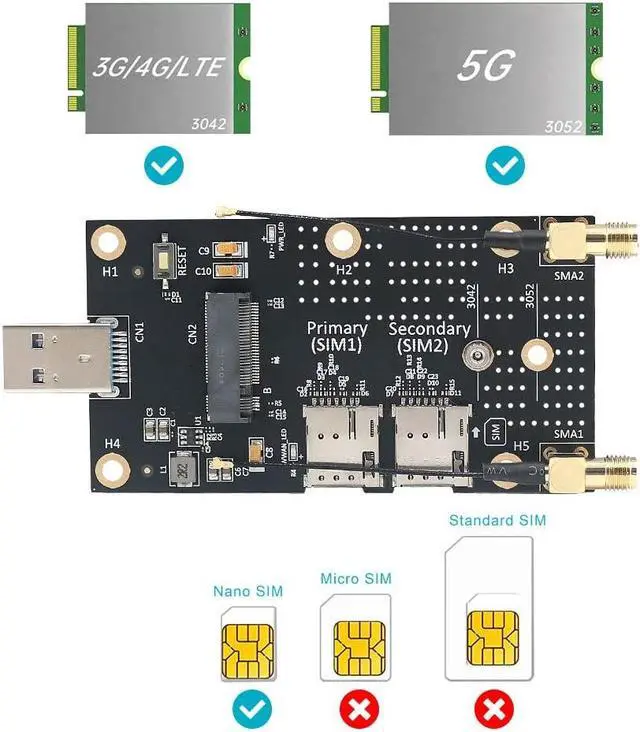 Alt view image 4 of 5 - NGFF(M.2) to USB 3.0 Adapter with Dual Nano SIM Card Slot