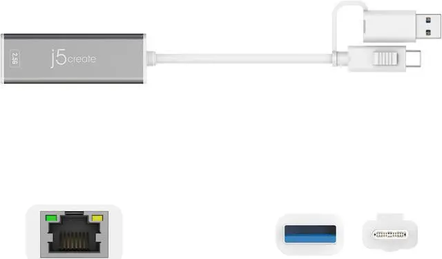 Alt view image 2 of 5 - j5create USB-C to 2.5 Gigabit Ethernet Adapter, 3-15/16", Space Gray, JCE145C