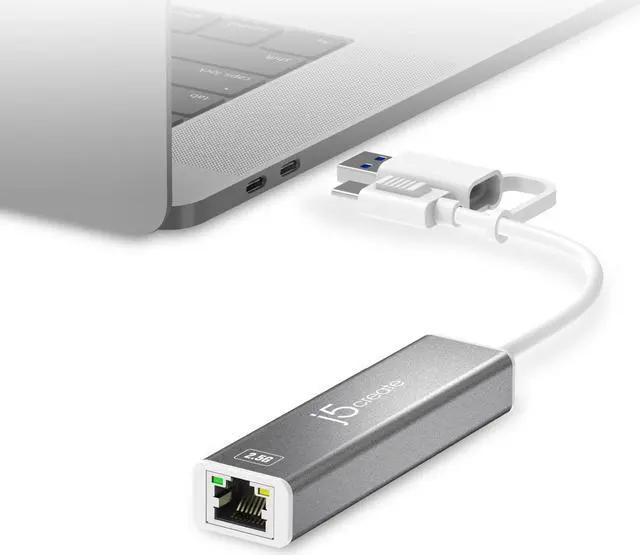 Alt view image 3 of 5 - j5create USB-C to 2.5 Gigabit Ethernet Adapter, 3-15/16", Space Gray, JCE145C