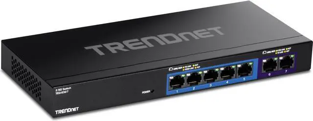 Main image of TRENDnet 7-Port Multi-Gig Gaming Switch, TEG-S327, 5 x 1G RJ-45 Base-T Ports, 2 x 2.5G RJ-45 Ports, 20Gbps Switching Capacity, Wall Mountable, Plug & Play, Lifetime Protection, Black