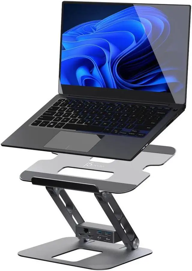 Main image of j5create Laptop Stand with USB C Dual HDMI Display Hub - 2 USB A 5Gbps, PD 100W with USB-C 5Gbps, Ethernet | Aluminum Computer Riser for MacBook and Windows Notebook (JTS427)