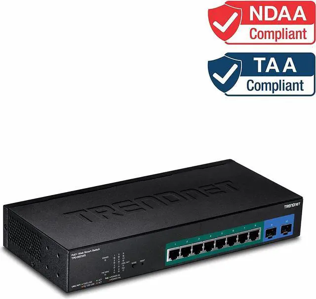 Alt view image 4 of 5 - TRENDnet 10-Port Gigabit Web Smart PoE+ Switch, TPE-082WS, 8 X Gigabit PoE+ Ports, 2 X SFP Slots, Vlan, QoS, Lacp, IPv6 Support, 20Gbps Switching Capacity, 75W PoE Power Budget, Lifetime Protection