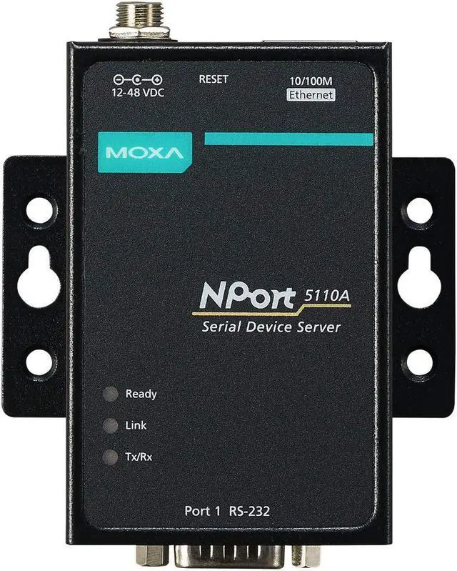 Main image of Moxa NPort 5110A - 1 Port Device Server, 10/100 Ethernet, RS-232, DB9 Male, 0 to 60C Operating Temperature