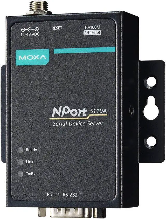 Alt view image 2 of 3 - Moxa NPort 5110A - 1 Port Device Server, 10/100 Ethernet, RS-232, DB9 Male, 0 to 60C Operating Temperature