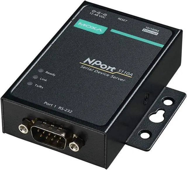 Alt view image 3 of 3 - Moxa NPort 5110A - 1 Port Device Server, 10/100 Ethernet, RS-232, DB9 Male, 0 to 60C Operating Temperature