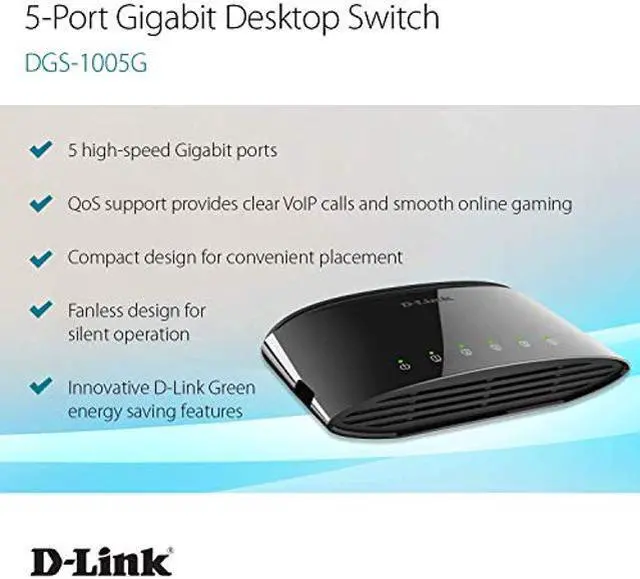 Alt view image 3 of 5 - D-Link Ethernet Switch, 5-Port Gigabit Plug n Play Compact Design Fanless Desktop Switch (DGS-1005G),Black