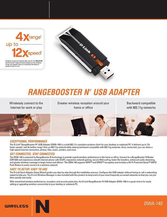 Alt view image 3 of 4 - D-Link DWA-140 RangeBooster Draft 802.11n Wireless USB Adapter