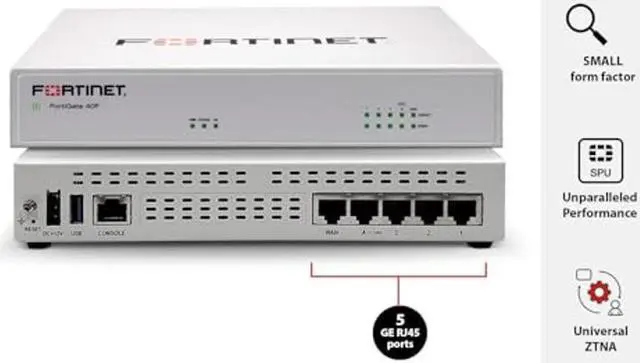 Alt view image 2 of 5 - FORTINET FortiGate-40F Firewall Appliance - 5 Gigabit Ethernet RJ45 Ports, Ideal for Small Businesses (Appliance Only, No Subscription) (FG-40F)