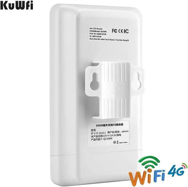 Alt view image 3 of 5 - KuWFi 300Mbps Outdoor 4G LTE CPE WiFi Router with Sim Card Slot CAT4 SIM Routers with POE Adapter Work with IPcamera or Outside WiFi Coverage (US Version B2/B4/B5/B12/B13/B14/B66/B71)