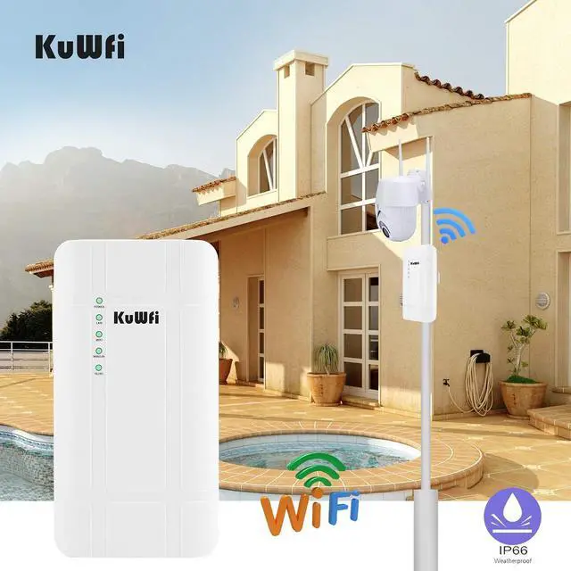 Alt view image 5 of 5 - KuWFi 300Mbps Outdoor 4G LTE CPE WiFi Router with Sim Card Slot CAT4 SIM Routers with POE Adapter Work with IPcamera or Outside WiFi Coverage (US Version B2/B4/B5/B12/B13/B14/B66/B71)