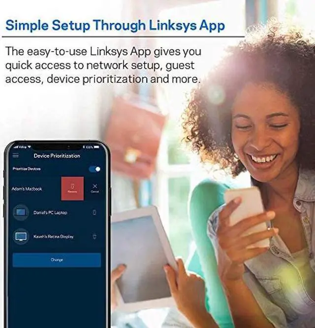 Alt view image 4 of 5 - Linksys Velop Mesh Home WiFi System, 4,000 Sq. ft Coverage, 40+ Devices, Speeds up to (AC2200) 2.2Gbps - WHW0302