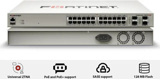 Alt view image 2 of 5 - Fortinet FortiSwitch - 124F-FPOE L2+ Managed PoE Switch with 370W PoE (FS-124F-FPOE)