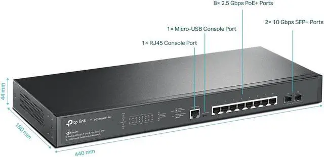 Alt view image 2 of 5 - TP-Link TL-SG3210XHP-M2 | Jetstream 8 Port Multi-Gigabit L2+ Managed PoE Switch | 8 PoE+ Port @240W, 2 x 10G SFP+ Slots | 2.5G Bandwidth | Omada SDN Integrated | IPv6 | 5 Year Manufaturer Warranty