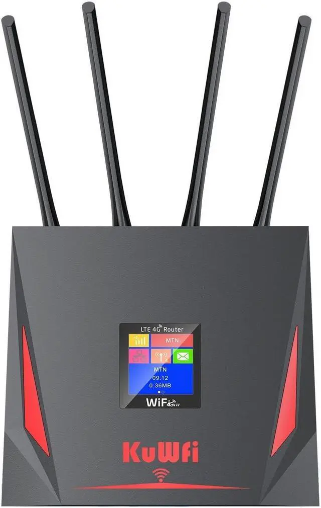 Main image of KuWFi 4G Router with sim Card Slot, 4g Router Unlocked Equipped with 2GB Free Data Support 4G to WiFi/4G to Wired Port Forwarding High gain 4pcs External Antennas for Long Range 4G Signal