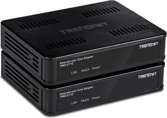 Main image of TRENDnet Ethernet Over Coax Adapter,(2-Pack), Backward Compatible with MoCA 2.0, Gigabit LAN Port, Supports Net Throughput Up to 1Gbps, Supports Up to 16 Nodes on One Network, Black, TMO-311C2K