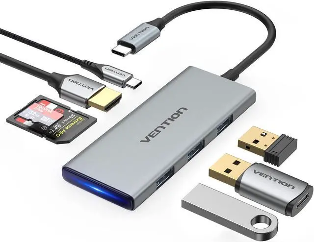 Main image of VENTION USB C Hub for MacBook Pro, 7 in 1 USB C Multiport Adapter with 4k HDMI 100W PD USB 3.0 Ports SD/TF, USB C Dock Compatible with MacBook Air/Pro, iPad Pro, Surface, Dell XPS and More