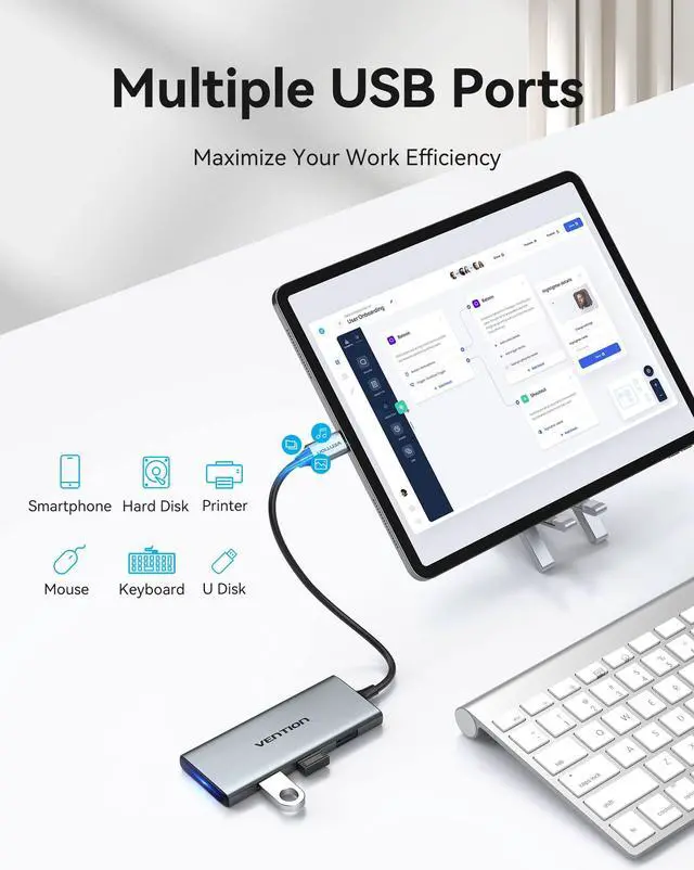 Alt view image 5 of 5 - VENTION USB C Hub for MacBook Pro, 7 in 1 USB C Multiport Adapter with 4k HDMI 100W PD USB 3.0 Ports SD/TF, USB C Dock Compatible with MacBook Air/Pro, iPad Pro, Surface, Dell XPS and More