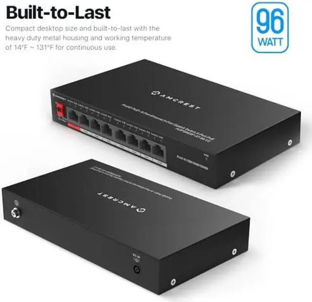 Alt view image 4 of 5 - Amcrest 8-Port POE+ Power Over Ethernet POE Switch with Metal Housing, 8-Ports POE+ 802.3af/at 96w (AGPS8E8P-AT-96-V2)