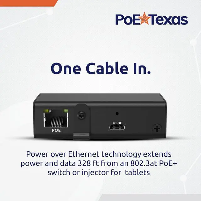 Alt view image 2 of 5 - PoE Texas Gigabit PoE+ to USB-C 3.0 Power and Data Delivery for 25w Tablets - 802.3at Power Over Ethernet Adapter - Active PoE Adapter for iPad Pro 12.9, Surface Go, Galaxy Tab at POS Stations, Kiosks