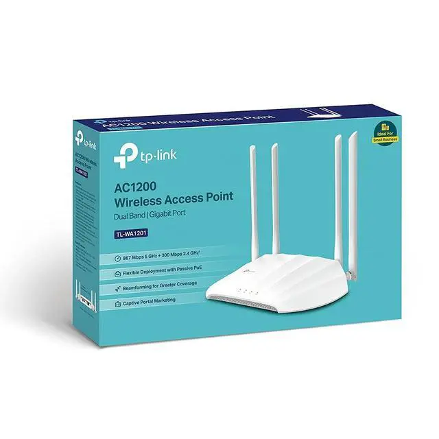 Alt view image 3 of 5 - TP-Link AC1200 Dual-Band Wi-Fi Access Point, 867Mbps at 5GHz + 300Mbps at 2.4GHz, MU-MIMO, 1 Gigabit Ports, Passive PoE Supported, Multi-SSID, 4 fixed antennas, Beamforming, White