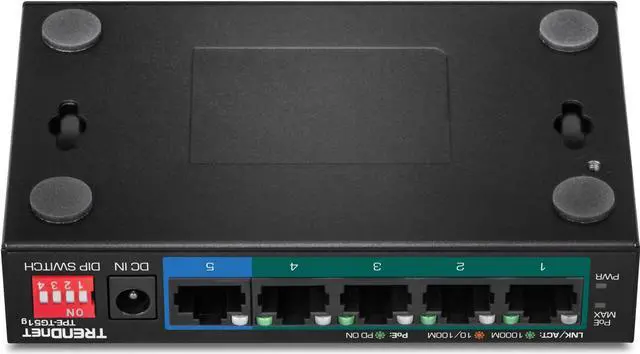Alt view image 5 of 5 - TRENDnet 5-Port Gigabit PoE+ Switch, Camera DIP Switch extends PoE+ 200m (656 ft.), 60W PoE Budget,Lifetime Protection, Black, TPE-TG51g