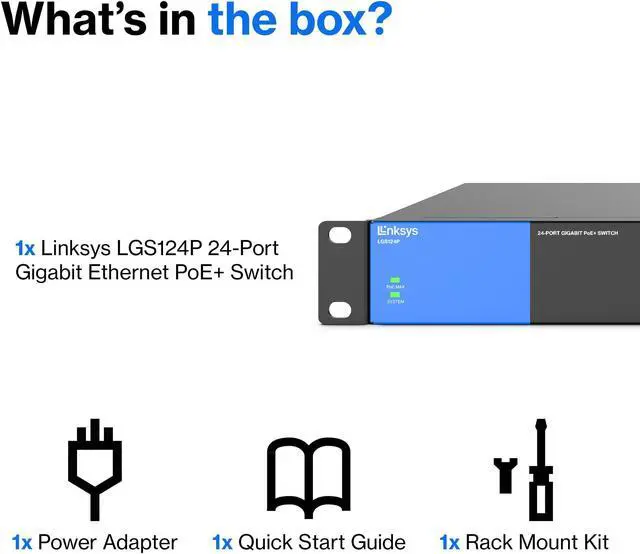 Alt view image 5 of 5 - Linksys LGS124P 24 Port Gigabit Unmanaged Network PoE Switch with 12 PoE+ Ports @ 120W for Business, Office, IP Surveillance - Ethernet Switch Hub with Metal Housing