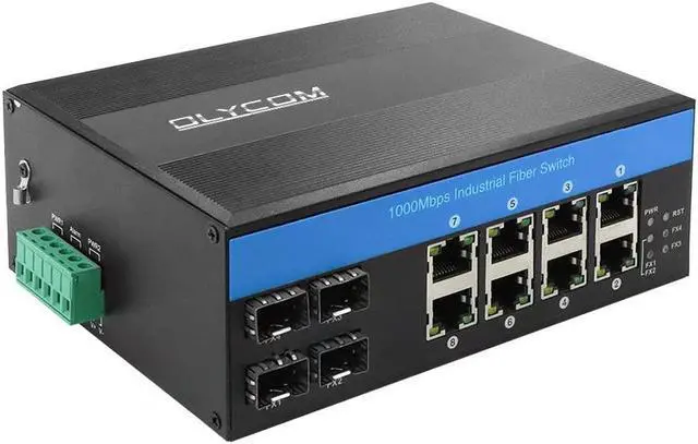 Alt view image 2 of 5 - OLYCOM Network Switch 12Port Industrial Gigabit Ethernet with 8 Port POE 4 Port SFP 240W Din Rail Mounted IP40 for Outdoor Use
