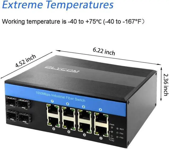 Alt view image 3 of 5 - OLYCOM Network Switch 12Port Industrial Gigabit Ethernet with 8 Port POE 4 Port SFP 240W Din Rail Mounted IP40 for Outdoor Use