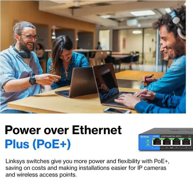 Alt view image 2 of 5 - Linksys LGS108P 8 Port Gigabit Unmanaged Network PoE Switch with 4 PoE+ Ports @ 50W - Ideal for Business, Home, Office, IP Surveillance - Desktop Ethernet Switch Hub with Metal Housing