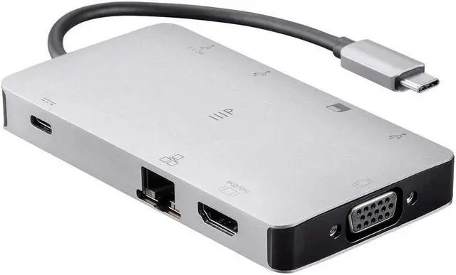 Alt view image 2 of 5 - Monoprice USB-C Travel Dock - Silver with HDMI, VGA, Gigabit Ethernet, 2-Port USB 3.0, SD/MicroSD Reader, USB-C 100W PD 3.0 - Consul Series