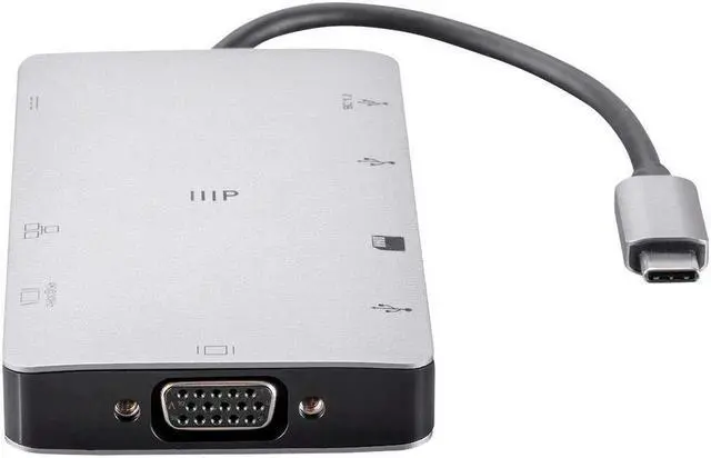 Alt view image 3 of 5 - Monoprice USB-C Travel Dock - Silver with HDMI, VGA, Gigabit Ethernet, 2-Port USB 3.0, SD/MicroSD Reader, USB-C 100W PD 3.0 - Consul Series