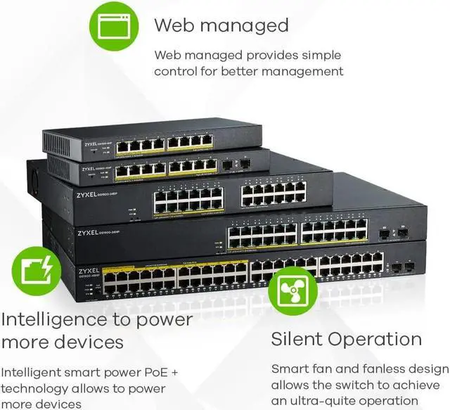 Alt view image 3 of 5 - Zyxel 24-Port PoE Gigabit Switch | Smart-Managed | 24x PoE+ @170W | 2x SFP | Rackmount [GS1900-24HPV2]