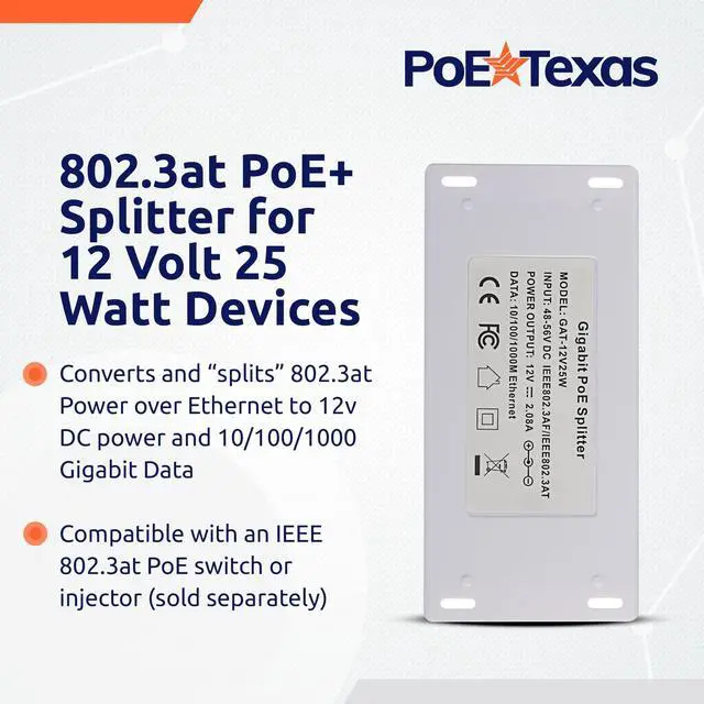 Alt view image 2 of 5 - PoE Texas 12 Volt PoE+ - IEEE 802.3at - Splitter Splits Power Over Ethernet to 12v DC & Gigabit Data with Opto-Isolation Protection for 12v 25w Devices, Tablets, Single Board Computers, PTZ Cameras