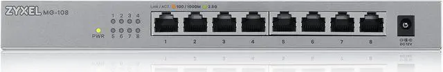 Alt view image 3 of 5 - Zyxel 8-Port 2.5GbB MultiGig Ethernet Unmanaged Switch | 8 x 100/1G/2.5G Mbps Ports | Plug & Play | Metal Housing | Desktop or Wall-Mount | Ethernet Splitter MG-108